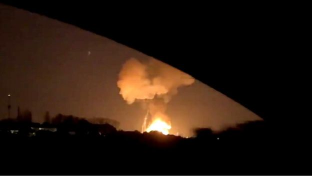 An explosion is seen through a car window, in Tarragona, Catalonia, Spain, 14 January 2020