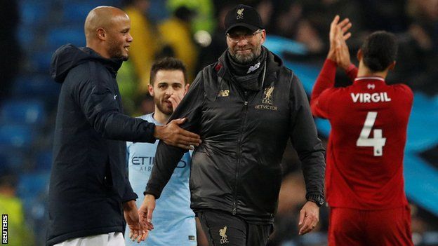 Manchester City captain Vincent Kompany shakes hands with Liverpool manager Jurgen Klopp after City's 2-1 Premier League victory at Etihad Stadium in January