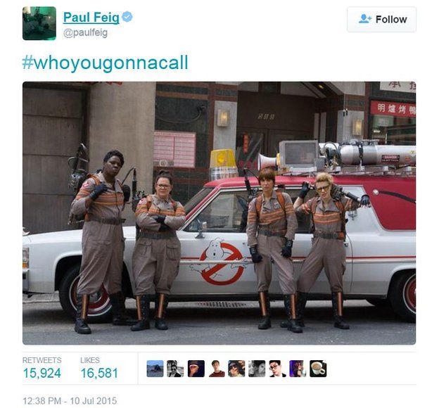 Paul Feig's twitter photo of Ghostbusters