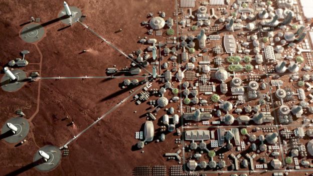 Ilustração de cidade em Marte