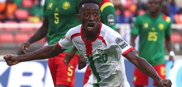 Gustavo Sangare celebrates his goal against Cameroon