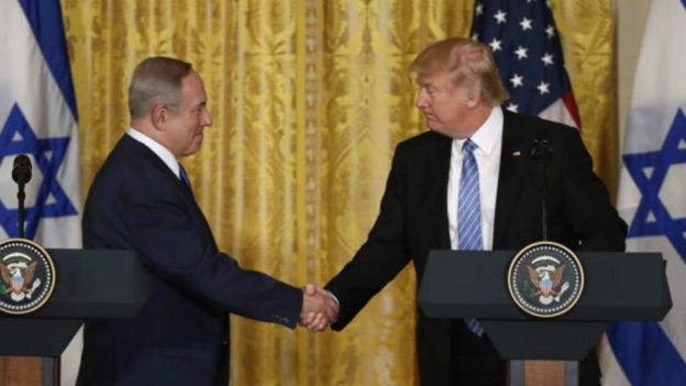 El primer ministro israelí, Benjamin Netanyahu, y el presidente estadounidense, Donald Trump.