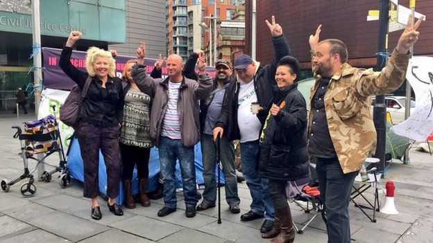 Protesters outside court