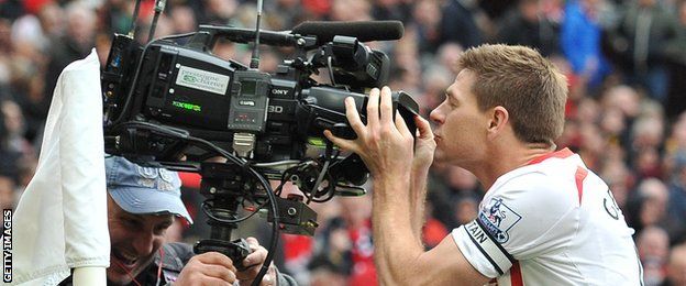 Gerrard kisses the TV camera