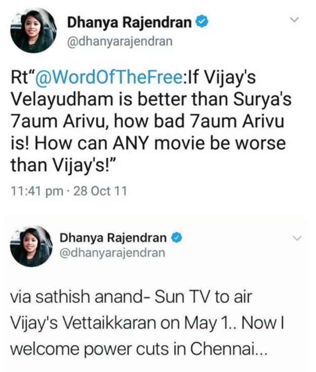 நடிகர் விஜயின் திரைப்படைத்தை விமர்சித்த பெண் பத்திரிகையாளருக்கு டிவிட்டரில் தொடரும் தாக்குதல்