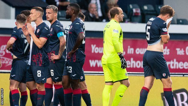 Disappointed Raith Rovers players troop off the pitch at Stark's Park