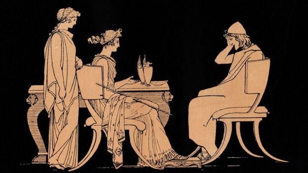 Una antigua ilustración de Odiseo a la mesa de Circe