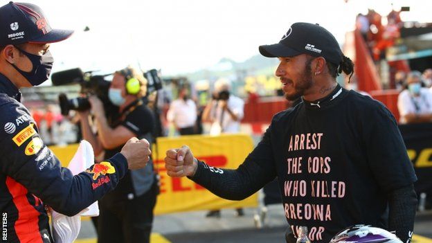 Lewis Hamilton after winning the Tuscan Grand Prix