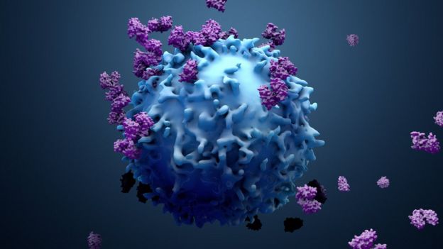 Ilustración 3D de proteínas con células cancerosas