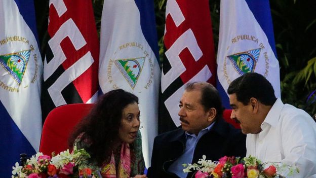 Rosario Murillo, Daniel Ortega y Nicolás Maduro