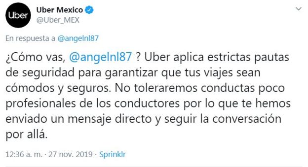 Respuesta de Uber en Twitter