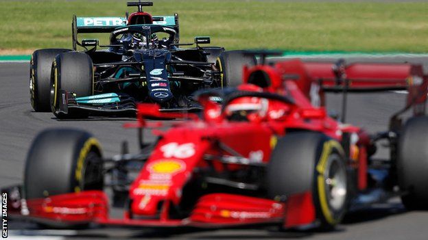 Lewis Hamilton closing in on Charles Leclerc in the lead