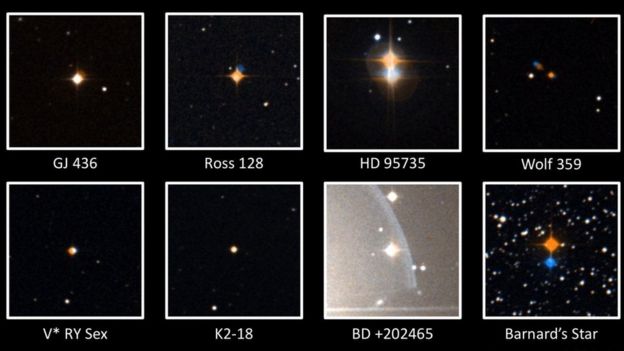 Imagens de oito estrelas estudadas por astrônomos