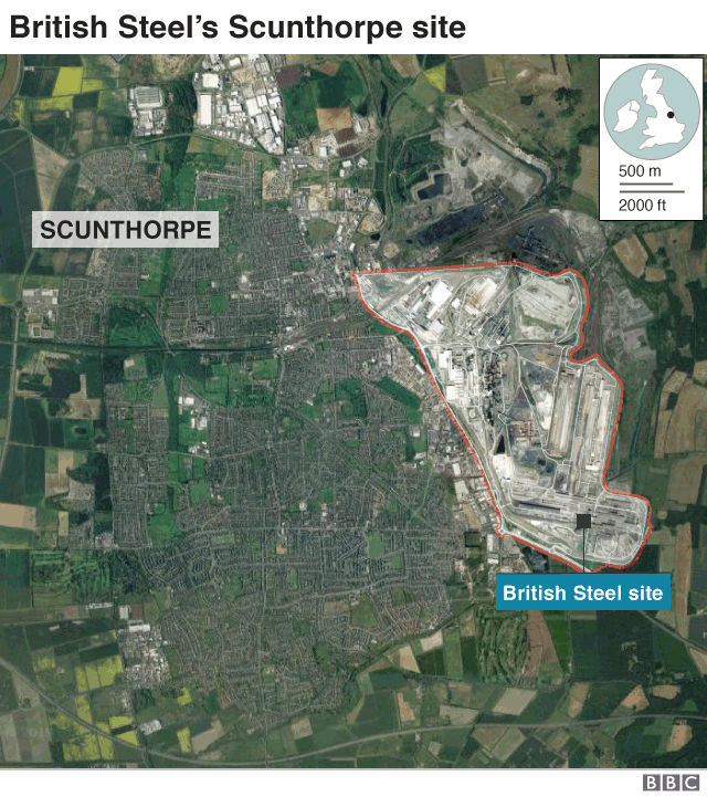 Map of Scunthorpe steel works