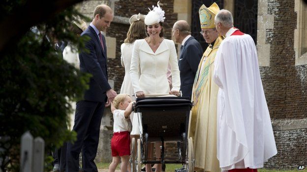 The Cambridge arrive for Princess Charlotte's christening