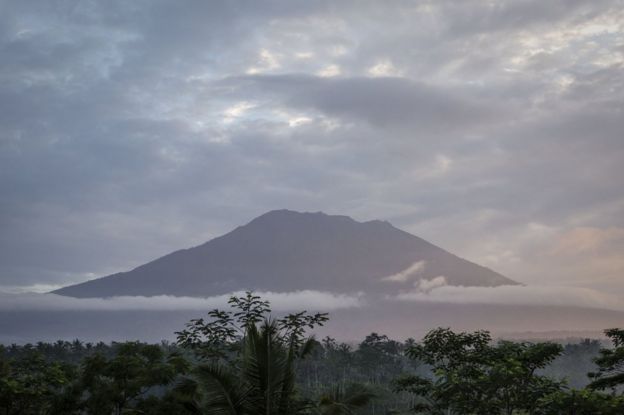 A view of Mount Agung on September 24, 2017 in Karangasem regency, Island of Bali, Indonesia.