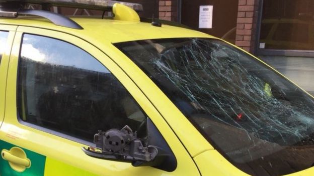 A London ambulance car was damaged while fans celebrated England's 2-0 win over Sweden on Saturday