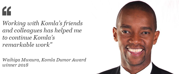 Waihiga Mwaura quote: "Working with Komla’s friends and colleagues has helped me to continue Komla’s remarkable work"