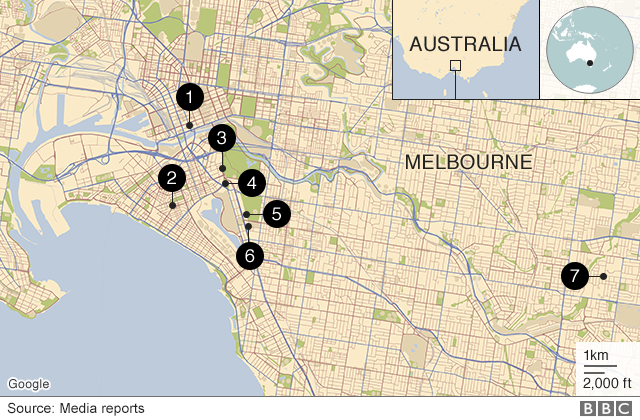 Map showing consulates in Melbourne