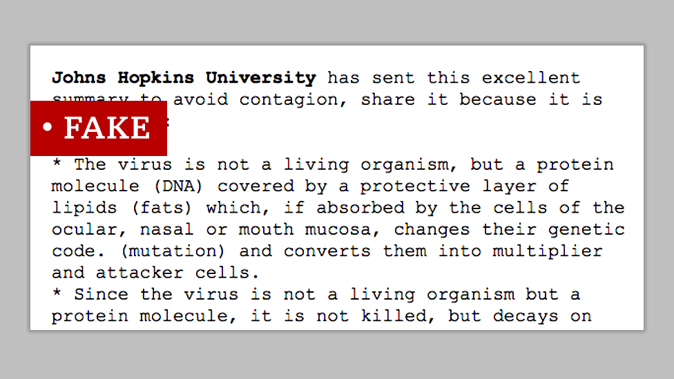 Fake post attributed to Johns Hopkins University