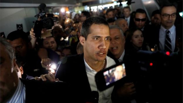 Venezuelan opposition leader Juan Guaido, who many nations have recognized as the country's rightful interim ruler, arrives at the Simon Bolivar International airport in Caracas, Venezuela March 4, 2019.