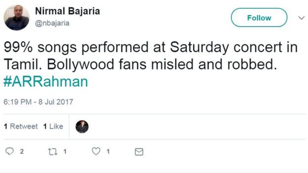 ஏ.ஆர் ரஹ்மானின் இசை கச்சேரியால் சர்ச்சை; ட்விட்டரில் மோதி கொள்ளும் தமிழ், இந்தி பயன்பாட்டாளர்கள்