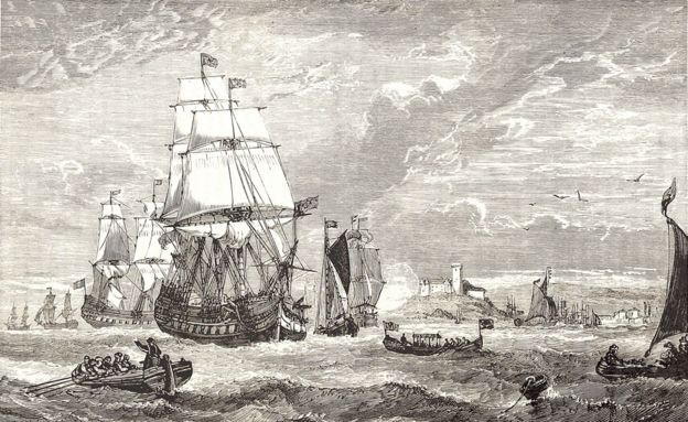 The first fleet of the East India Company leaving Woolwich in 1601, pictured in Cassell's Illustrated Universal History' in 1882