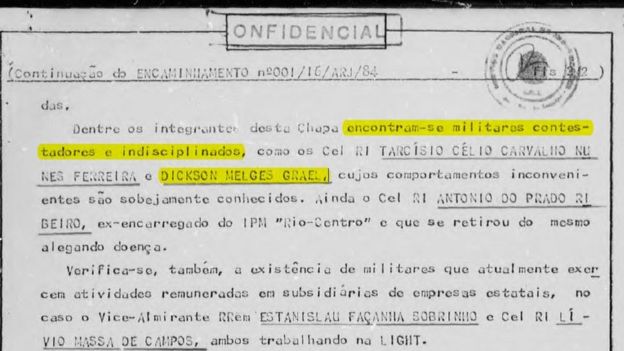 Reprodução de documento que menciona o pai de Lars e Torben Grael, Dickson Melges, como 'indisciplinado'