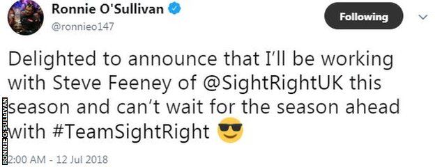 Ronnie O'Sullivan tweet