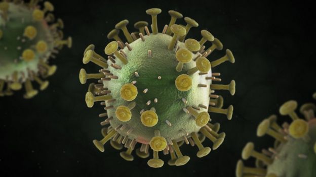 A 3D illustration of the HIV virus