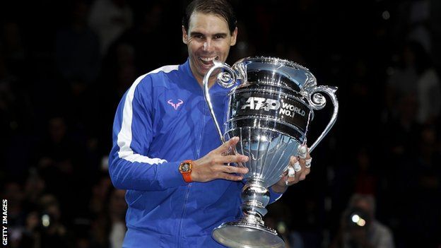 Rafael Nadal with the end-of-year world number one trophy
