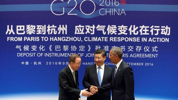 Presidente da China, Xi Jinping, e o presidente dos Estados Unidos Barack Obama