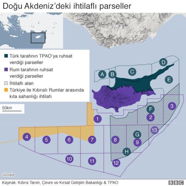 Kıbrıs doğalgaz sahaları harita