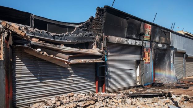A partially destroyed shop is seen in Johannesburg's Malvern suburb earlier this month