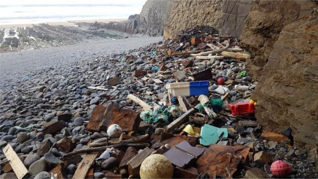 Plastic washed up on Cornish beach