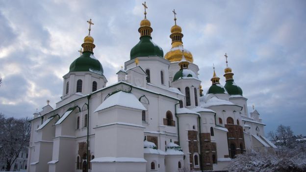 Catedral de Sofía, en Kiev, nevada.