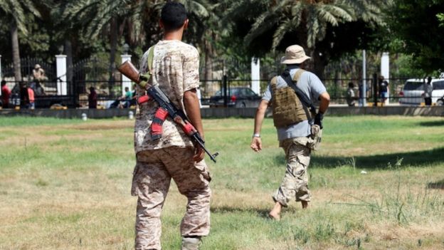 Men with weapons responding to attack