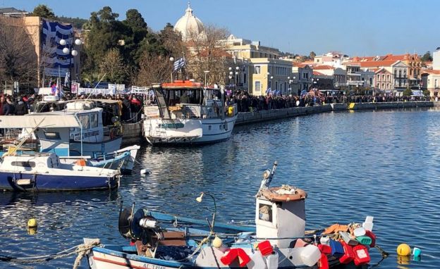 Mytilene port during 22 Jan protest