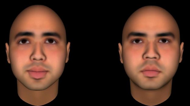 Una imagen de dos rostros, uno sonreído y otro no, de un estudio de la Universidad de Princeton