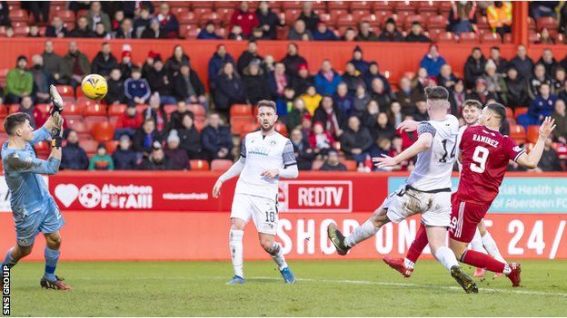Christian Ramirez fires home from close range to score Aberdeen's second goal
