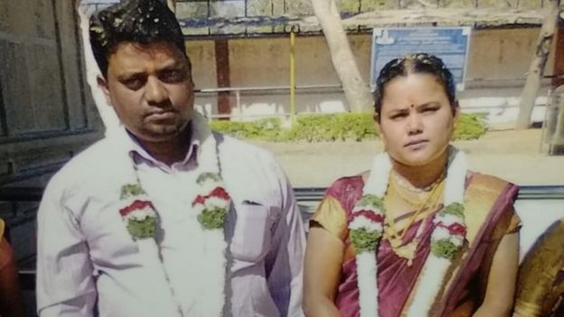 Rajesh Jayaseelan with his wife Mary on their wedding day in 2014
