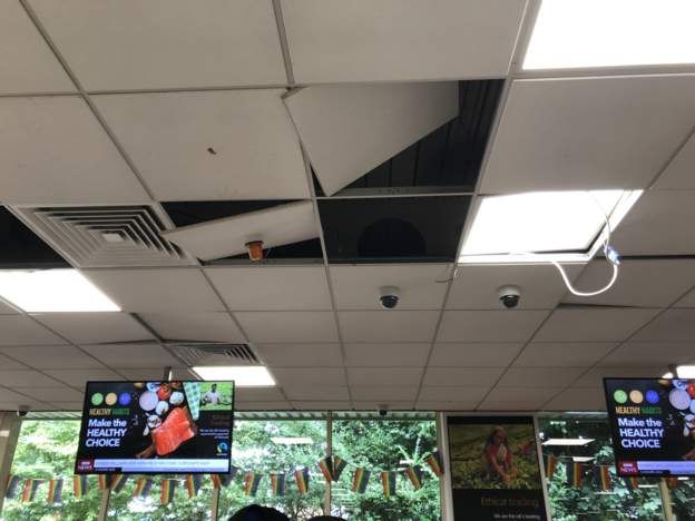 Ceiling tiles fallen down in the store