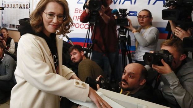Ksenia Sobchak votes in Moscow on 18 March 2018