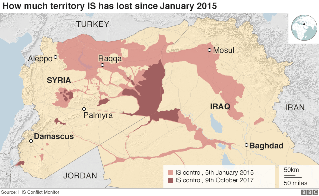 Map showing how much territory IS has lost since January 2015