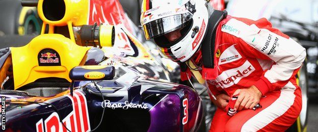 Sebastian Vettel came closest to challenging the Mercedes, admitting he had to "take more risks" to try to get close