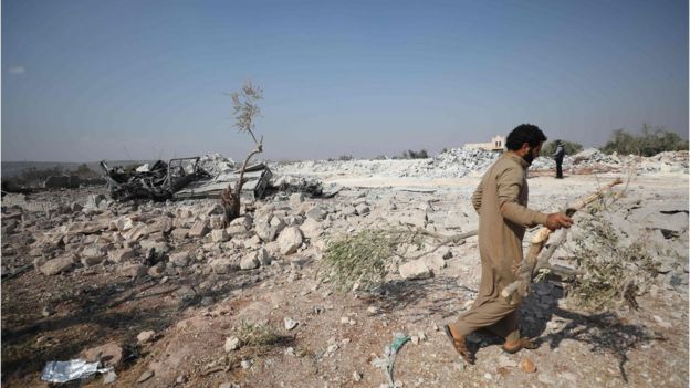 Damage from the US raid in the Syrian village of Barisha (27 Oct)