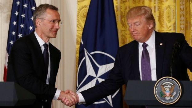 Jens Stoltenberg y Donald Trump durante una rueda de prensa en la Casa Blanca