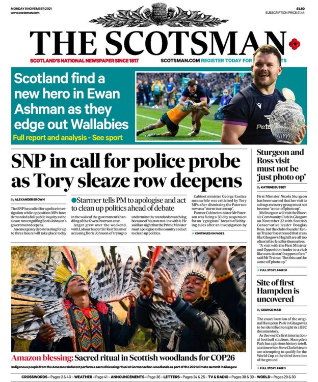 Scotland's Papers: Tory 'sleaze' Row And SQA Strike Set To Hit Exams ...