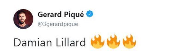 Barcelona footballer Gerard Pique tweeted about Lillard's performance