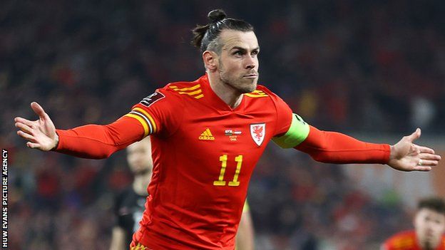 Gareth Bale celebrates after scoring for Wales against Austria